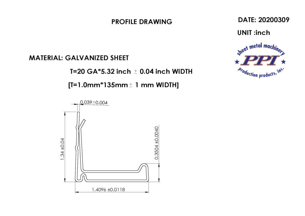 PPI DM 35 Flange Rollformer Diagram - Profile View